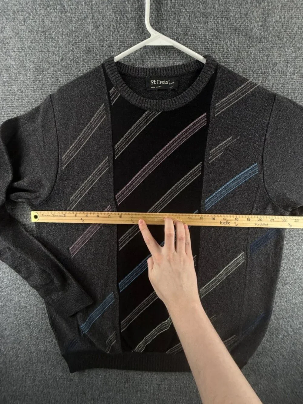 NWOT NOS St. Croix Gray Black Sweater 90s Large USA Cotton Blend Diagonal Stripe